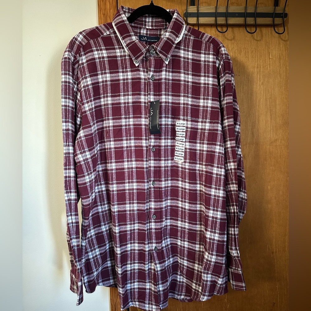 John Ashford Red and white Plaid Flannel Button Down Shirt Mens Size XL Outdoors